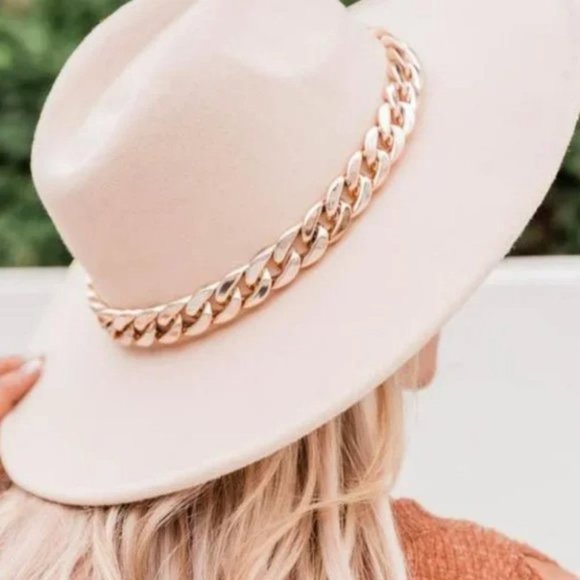 WIde BRIM FASHION HAT W/ CHAIN ACCENT ivory - Picture 3 of 9